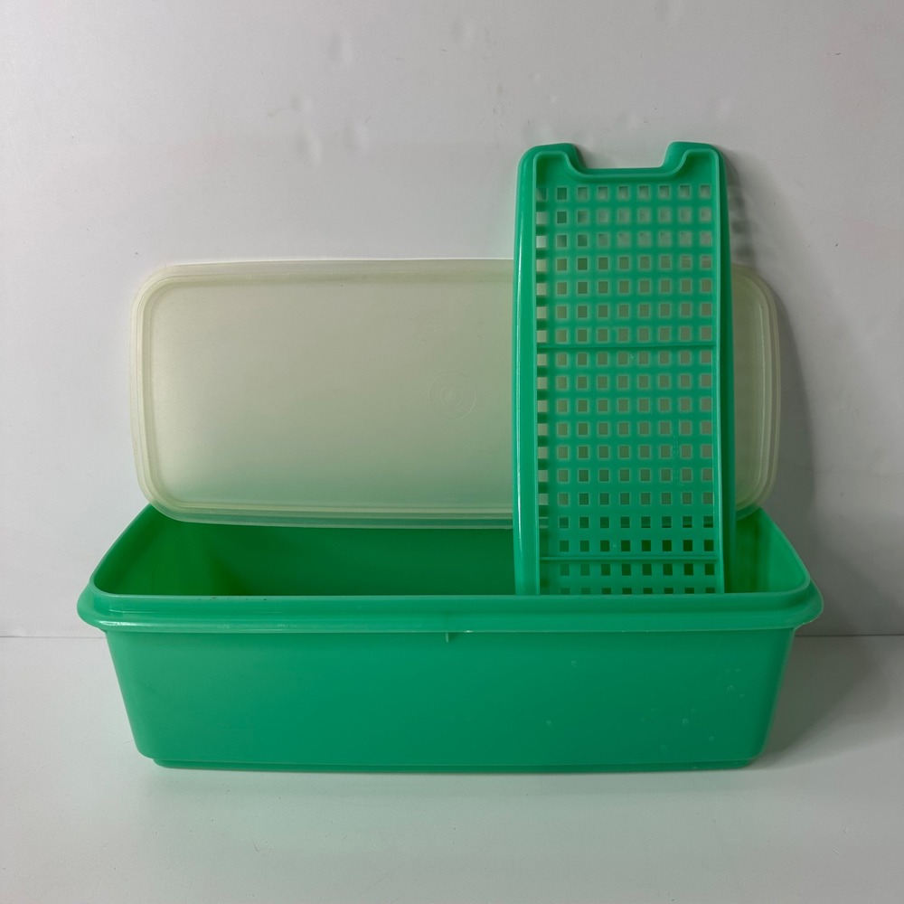 Vtg Tupperware 3 Piece Celery Vegetable Keeper Jadeite Green 782-5 w/ Insert Lid
